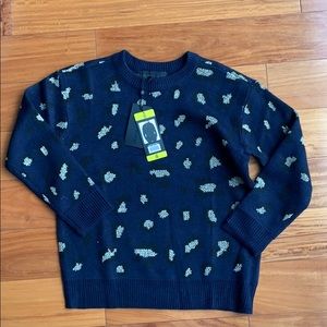 Kendall & Kylie Navy Blue Gold Leopard Sweater S